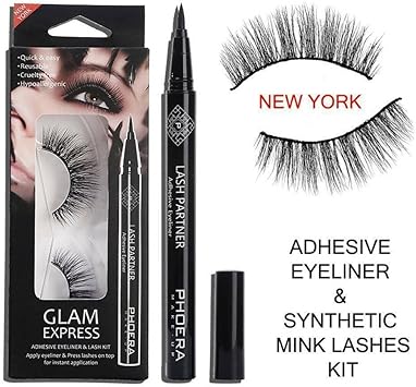 Phoera AquaPurity PHOERA 9D Synthetic Mink Lashes Adhesive Eyeliner Kit Reusable upto 30 times SelfAdhesive Magic Eyeliner Pen With Waterproof No Glue Needed Lashes Set NEW YORK - Image 2
