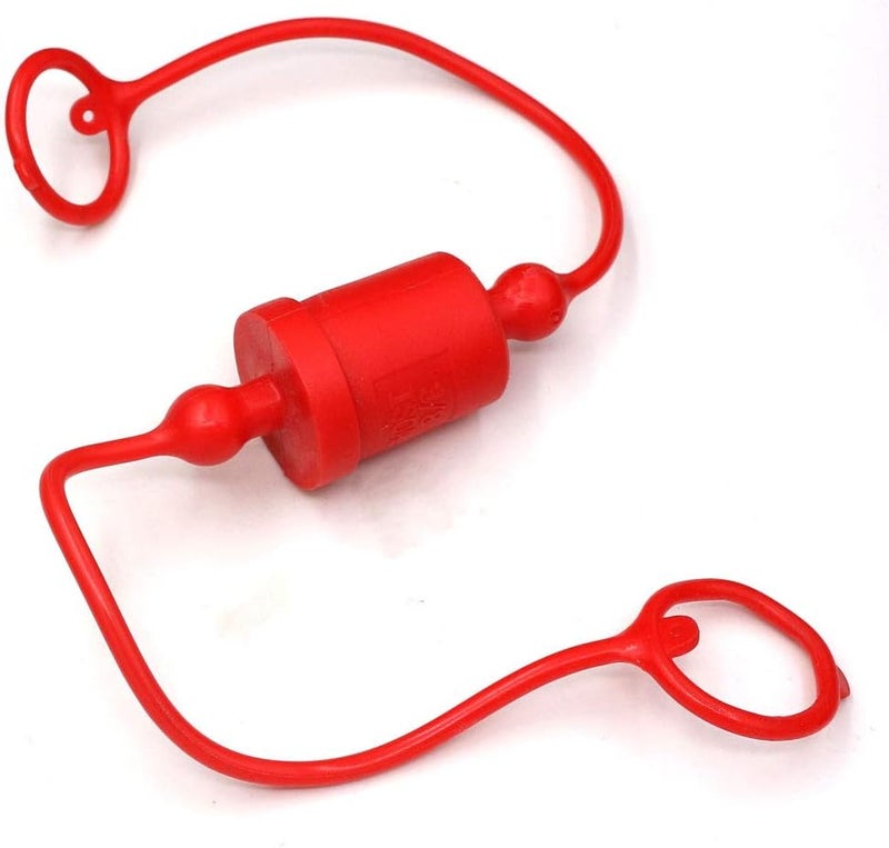 CEKER 3/8 Hydraulic Coupler Dust Cap,ISO A Pioneer Style Male Female Hydraulic Quick Disconnects Port Plug Covers Fittings,Red Cap with Retention Ring Keeps Cap Attached to Hose - Image 1