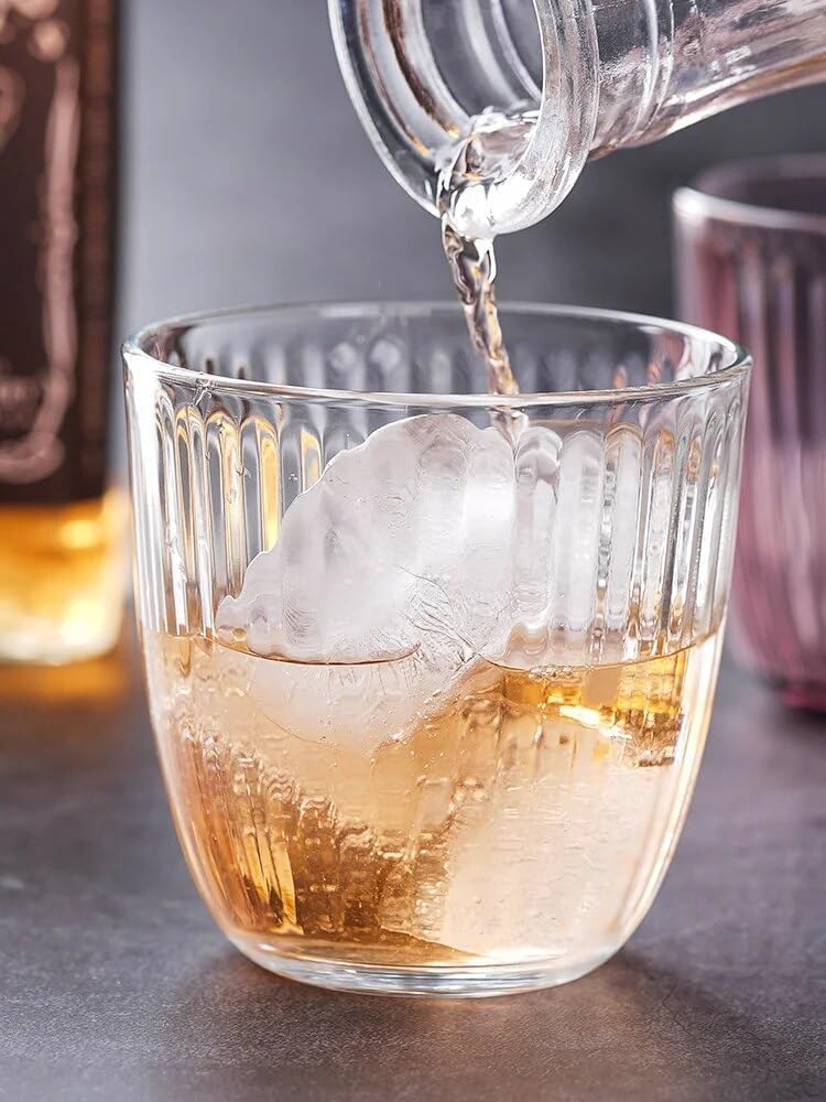GLASSWARE Transparent Glass for Water Small Juice Glasses Drinking Glass Retro Striped Glass Cup Cocktail Glasses Pack of 6 310 ML - Image 2