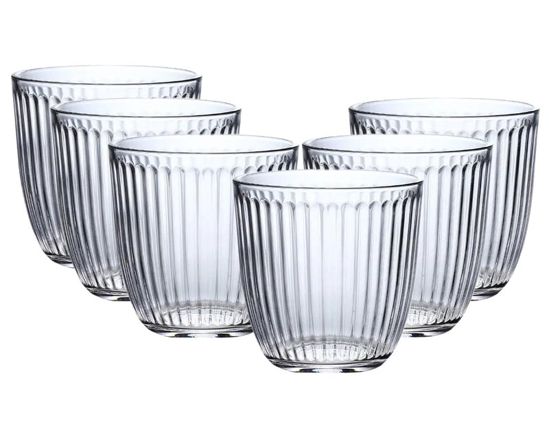 GLASSWARE Transparent Glass for Water Small Juice Glasses Drinking Glass Retro Striped Glass Cup Cocktail Glasses Pack of 6 310 ML - Image 1