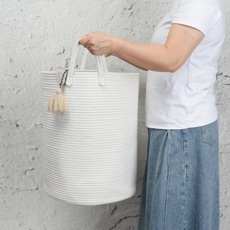 JUNBOLE Woven Cotton Rope Laundry basket-15â€X20â€ Laundry Hamper-Rope Storage Basket for Dirty Clothes, Toys and Blankets Perfect for Bathroom, Baby nursery and Living Room Storage (white) - Image 3