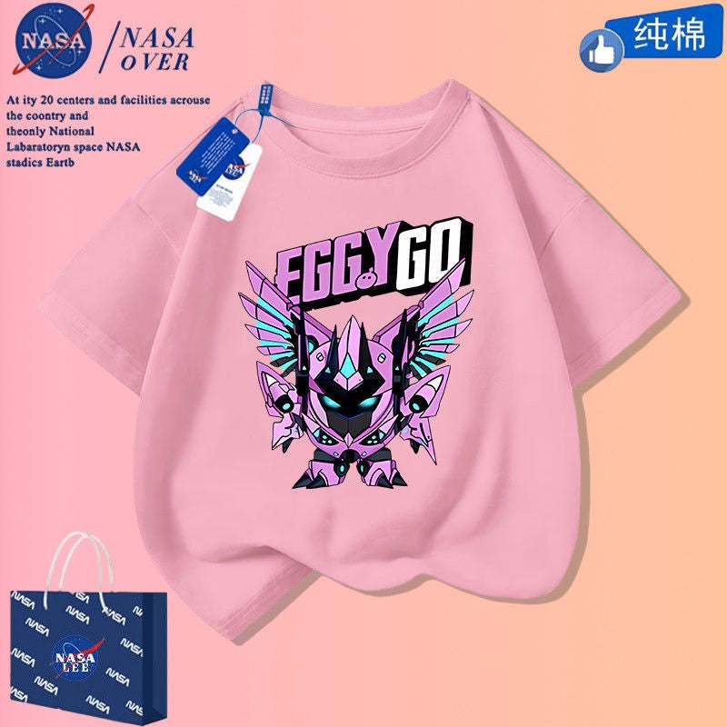 Nasa Joint Egg Boy Golden Knight Pure Cotton Short-Sleeved Boys Handsome Cartoon T-Shirt Big Kids Fashionable Half-Sleeved - Image 1