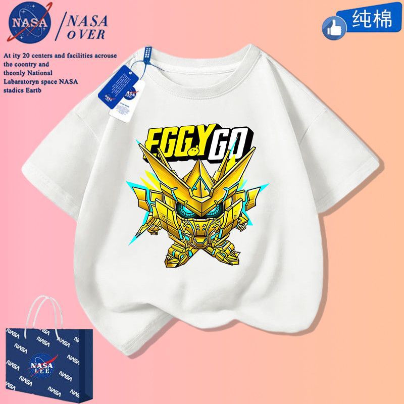 Nasa Joint Egg Boy Golden Knight Pure Cotton Short-Sleeved Boys Handsome Cartoon T-Shirt Big Kids Fashionable Half-Sleeved - Image 3