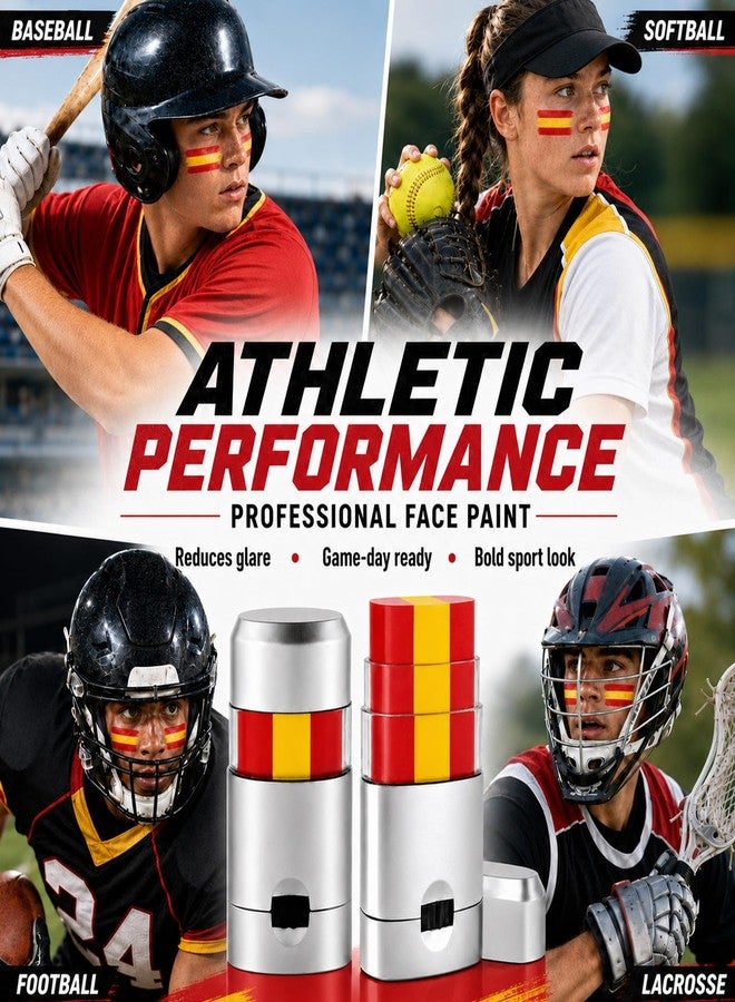 Paminify Red Yellow and Red Spain Face Paint Stick,2026 World Cup Fans Eye Black,Patriotic Spain Flag Body Sport Paint Stick for Soccer Baseball Softball Football Party Accessories, 2 PCS - Image 4