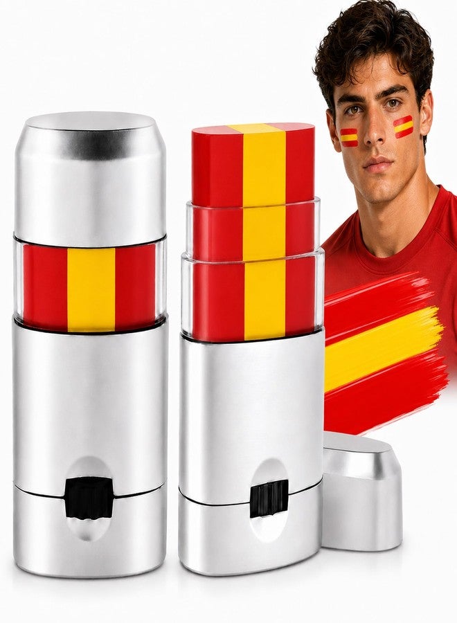 Paminify Red Yellow and Red Spain Face Paint Stick,2026 World Cup Fans Eye Black,Patriotic Spain Flag Body Sport Paint Stick for Soccer Baseball Softball Football Party Accessories, 2 PCS - Image 1