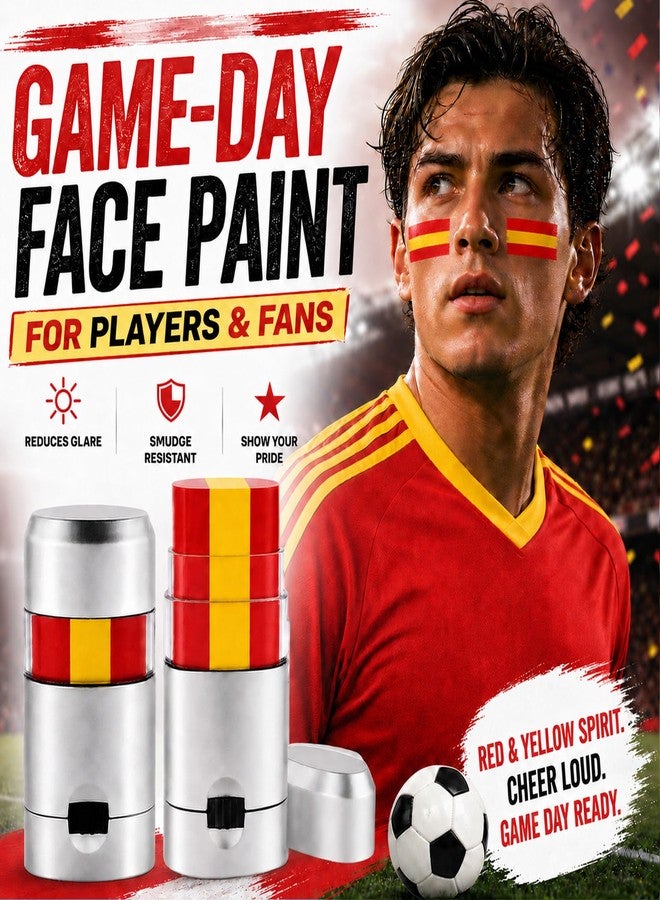 Paminify Red Yellow and Red Spain Face Paint Stick,2026 World Cup Fans Eye Black,Patriotic Spain Flag Body Sport Paint Stick for Soccer Baseball Softball Football Party Accessories, 2 PCS - Image 3
