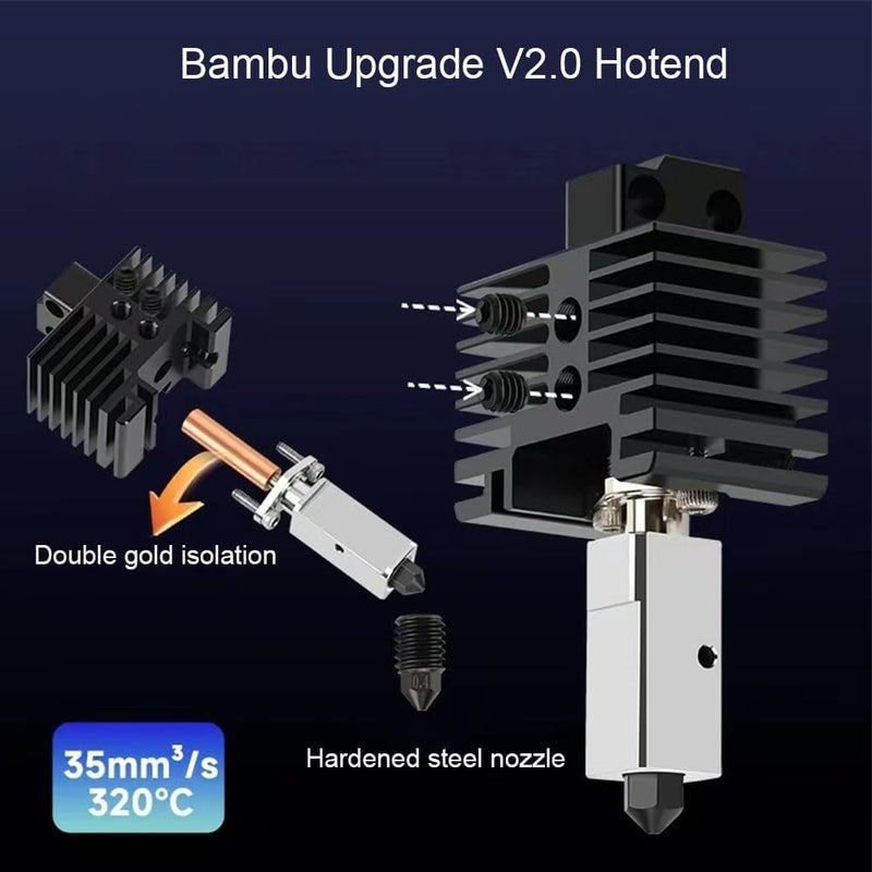 إكسفور جهاز Hotend لمختبر Bambu P1P/P1S، رأس طباعة بجهد 24 فولت وقدرة 48 واط، مزود بخرطوشة مسخنة من السيراميك، مقاوم حراري، فوهة من الفولاذ المقوى قابلة للإزالة بسمك 0.4 مم، مستشعر لدرجات الحرارة العالية، مجموعة أنابيب التسخين. - Image 2