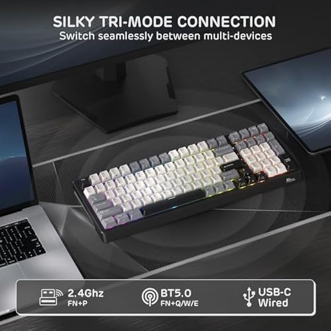 RK F99 WIRELESS MECHANICAL KEYBOARD WITH NUMPER PAD, TRI-MODE HOT SWAPPABLE 95%100 KEYS GAMING KEYBOARD BT/2.4G/USB-C, PRO SOFTWARE, 5000MAH BATTERY, CUSTOMED TACTILE BEIGE SWITCHES - Image 3
