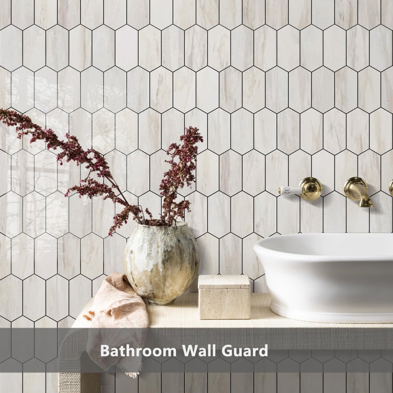 Vamos Tile Long Hexagon Peel and Stick Backsplash Tile - 10 Sheets Stick on Backsplash for Kitchen and Bathroom 12.4 x 12 Inch Glossy Wood Grain PVC Self Adhesive Mosaic Wall Tiles - Image 4