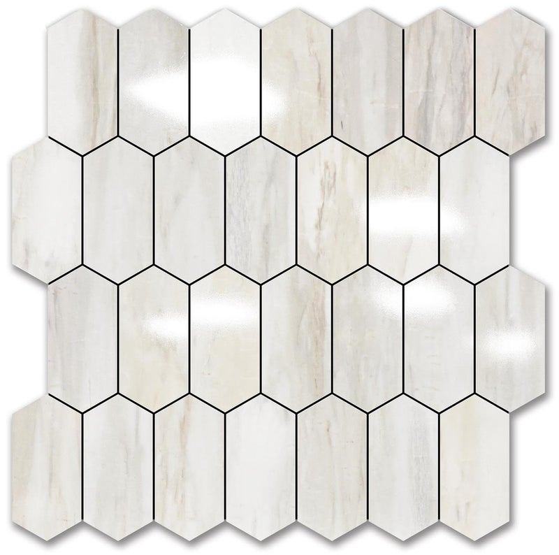 Vamos Tile Long Hexagon Peel and Stick Backsplash Tile - 10 Sheets Stick on Backsplash for Kitchen and Bathroom 12.4 x 12 Inch Glossy Wood Grain PVC Self Adhesive Mosaic Wall Tiles - Image 1