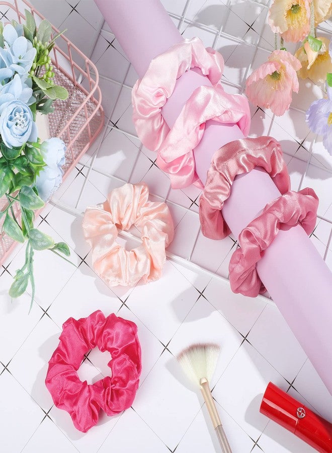 Hanaive 6 Pieces Satin Scrunchies for Women Girls - Elastic Ponytail Holders, Cute Big Hair Ties, No Hurt Hair Accessories (Pink Color, Medium) - Image 5