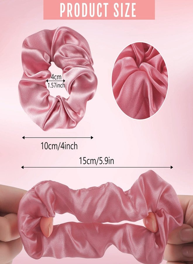 Hanaive 6 Pieces Satin Scrunchies for Women Girls - Elastic Ponytail Holders, Cute Big Hair Ties, No Hurt Hair Accessories (Pink Color, Medium) - Image 2
