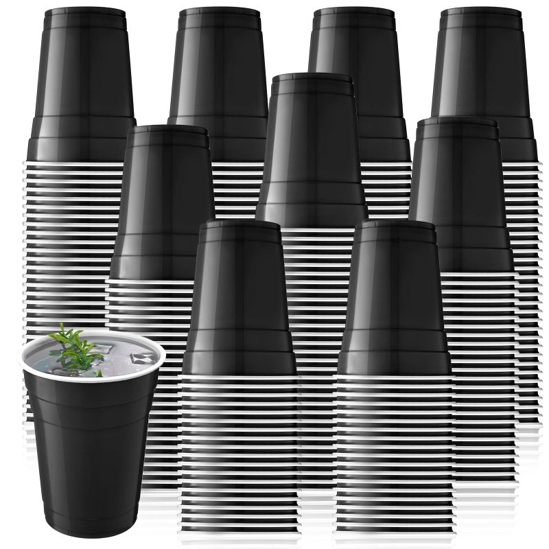 Zopeal 200 Count 18 Ounce Plastic Disposable Cups Beverage Drinking Heavy Duty Large Party Cold Drink Plastic Cups for Birthday Graduation Halloween Drinks Soda Punch Barbecues Picnics(Black) - Image 1