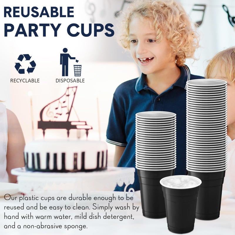 Zopeal 200 Count 18 Ounce Plastic Disposable Cups Beverage Drinking Heavy Duty Large Party Cold Drink Plastic Cups for Birthday Graduation Halloween Drinks Soda Punch Barbecues Picnics(Black) - Image 5