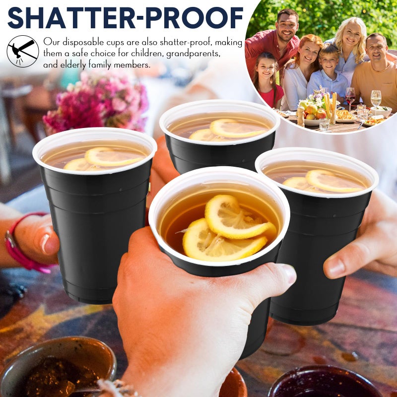 Zopeal 200 Count 18 Ounce Plastic Disposable Cups Beverage Drinking Heavy Duty Large Party Cold Drink Plastic Cups for Birthday Graduation Halloween Drinks Soda Punch Barbecues Picnics(Black) - Image 4