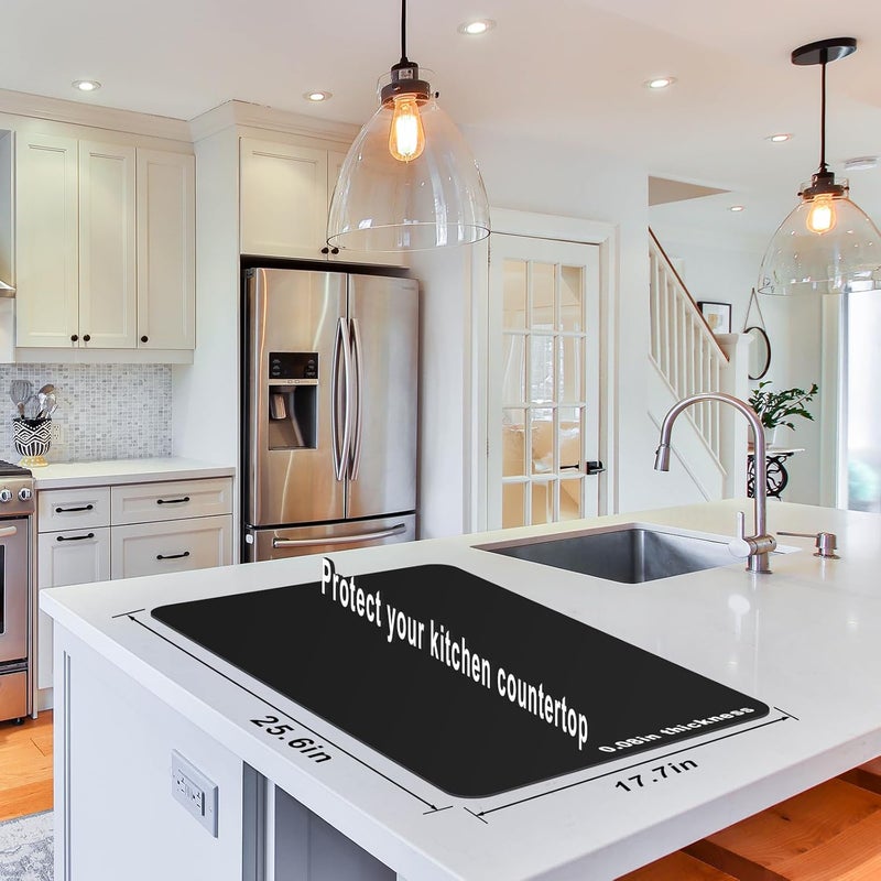 PUSCRIENO Food-Grade Silicone mat，2MM Extra Thick Silicone Mats for Kitchen Counter, 25.6" x17.7" Non-Slip Waterproof Large Countertop Protector Mat, Heat Resistant Mat, Silicone Placemat (Black) - Image 2