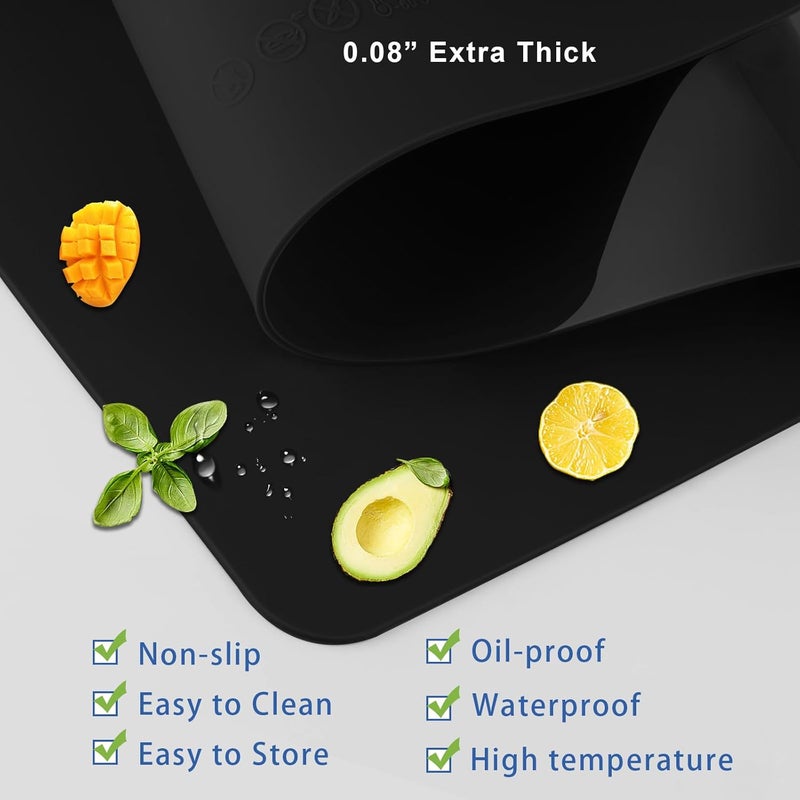 PUSCRIENO Food-Grade Silicone mat，2MM Extra Thick Silicone Mats for Kitchen Counter, 25.6" x17.7" Non-Slip Waterproof Large Countertop Protector Mat, Heat Resistant Mat, Silicone Placemat (Black) - Image 4