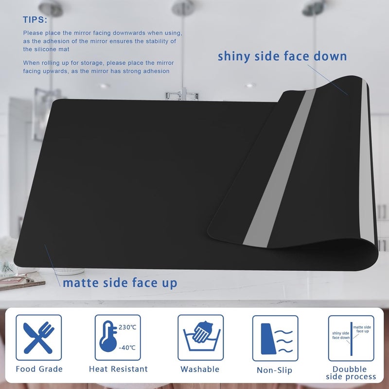 PUSCRIENO Food-Grade Silicone mat，2MM Extra Thick Silicone Mats for Kitchen Counter, 25.6" x17.7" Non-Slip Waterproof Large Countertop Protector Mat, Heat Resistant Mat, Silicone Placemat (Black) - Image 3