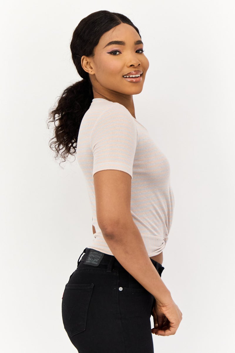 ONLY Women Round Neck Short Sleeves Stripe Top, Multicolor - Image 4