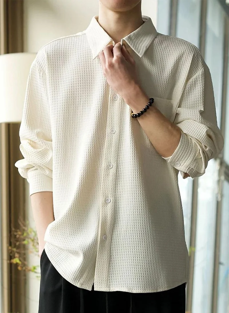 يونيكي Off White Casual Spread Collar Shirt