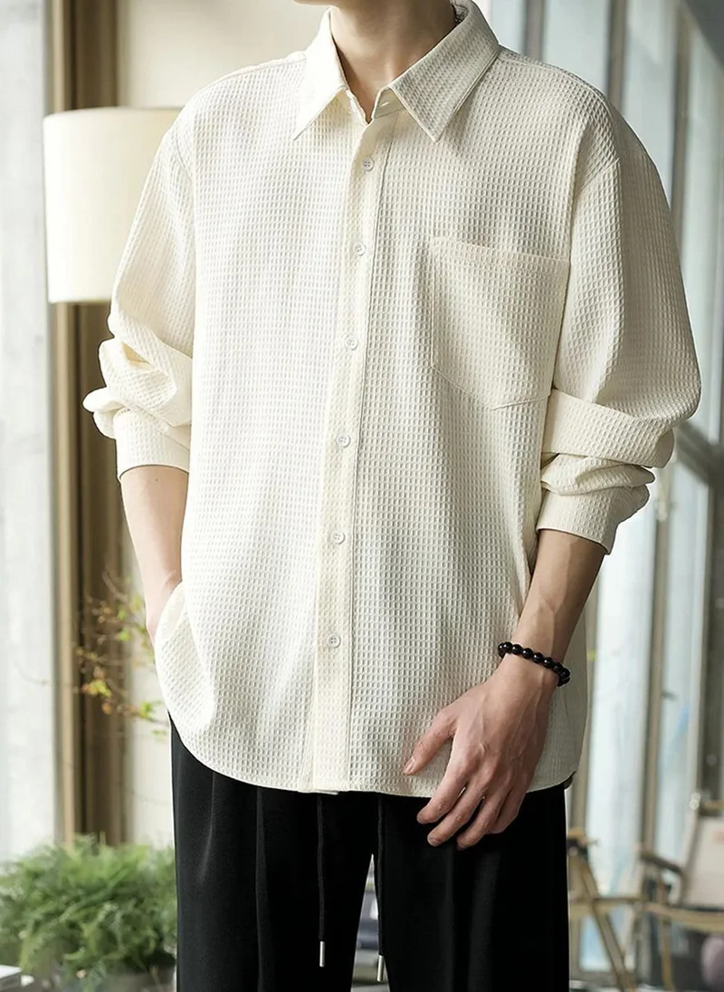 يونيكي Off White Casual Spread Collar Shirt