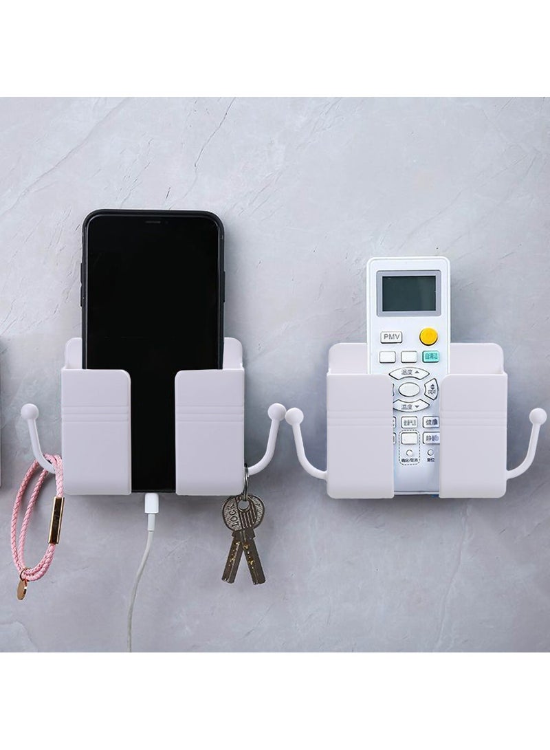 4PCS Wall Mount Mobile Phone Holder, Mobile Phone Holder with Data Cable Receiving Port, Remote Control Stand, With Hook, For Home, Office (White) - Image 3