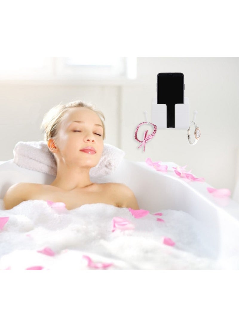 4PCS Wall Mount Mobile Phone Holder, Mobile Phone Holder with Data Cable Receiving Port, Remote Control Stand, With Hook, For Home, Office (White) - Image 4