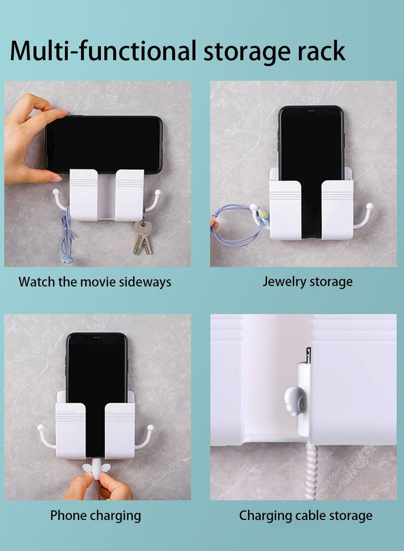 4PCS Wall Mount Mobile Phone Holder, Mobile Phone Holder with Data Cable Receiving Port, Remote Control Stand, With Hook, For Home, Office (White) - Image 2