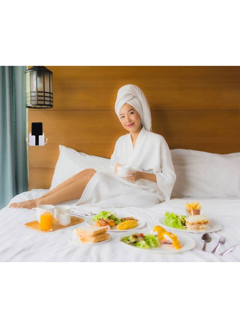 4PCS Wall Mount Mobile Phone Holder, Mobile Phone Holder with Data Cable Receiving Port, Remote Control Stand, With Hook, For Home, Office (White) - Image 5