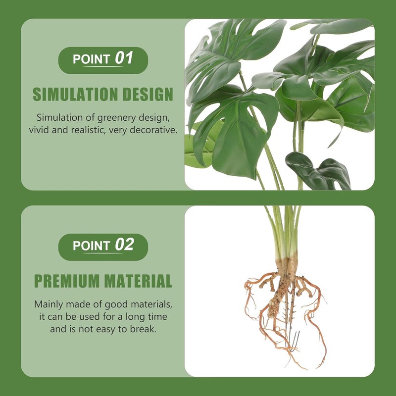 Vivid Monstera Leaf Tabletop Faux Plant 8-Head Water Cultured Greenery Wear-Resistant Artificial Home Office Decor - Image 5