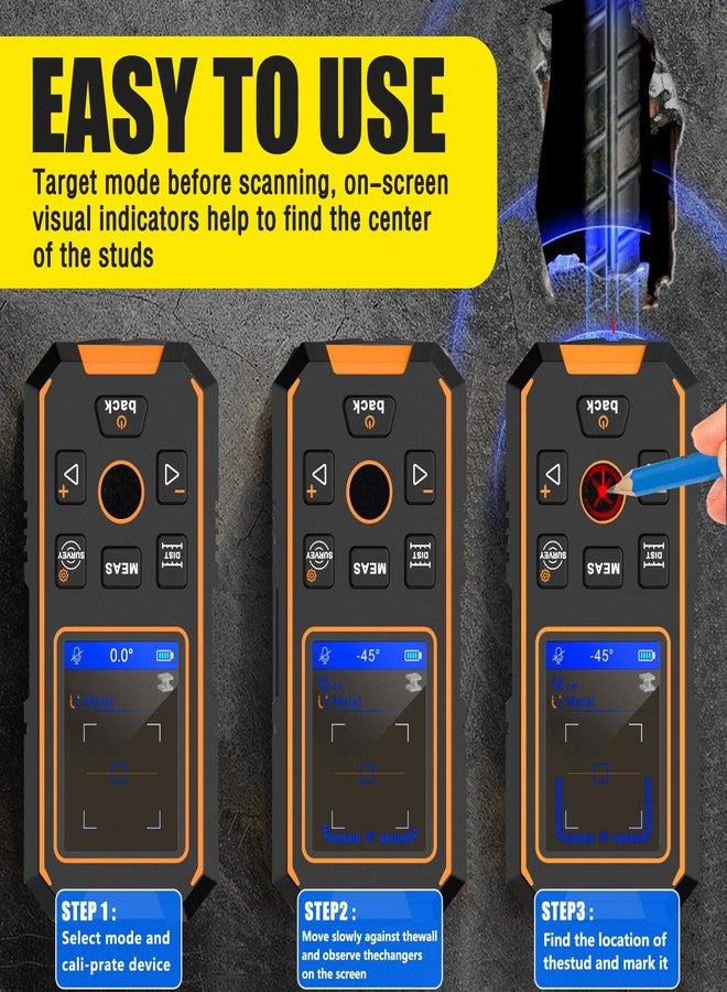 NOYAFA NF-518S Wall Scanner Stud Sensor 3IN1 Stud Detector Beam Detector Laser Rangefinder Digital Level Meter Tape Measure for Metal, Wood, Joists, AC Cord Rechargeable, Voice Annunciation - Image 2