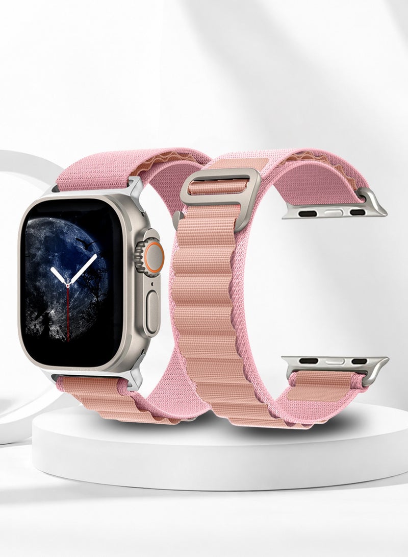 Replacement Band for Apple Watch Band 49mm 46mm 45mm 44mm - Alpine Loop Band for Women Men - Adjustable With Metal G-Hook Strap For iWatch Ultra Series SE 8/7/6/5/4/3/2/1 - Pink White - Image 1