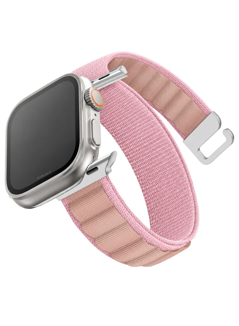 Replacement Band for Apple Watch Band 49mm 46mm 45mm 44mm - Alpine Loop Band for Women Men - Adjustable With Metal G-Hook Strap For iWatch Ultra Series SE 8/7/6/5/4/3/2/1 - Pink White - Image 2