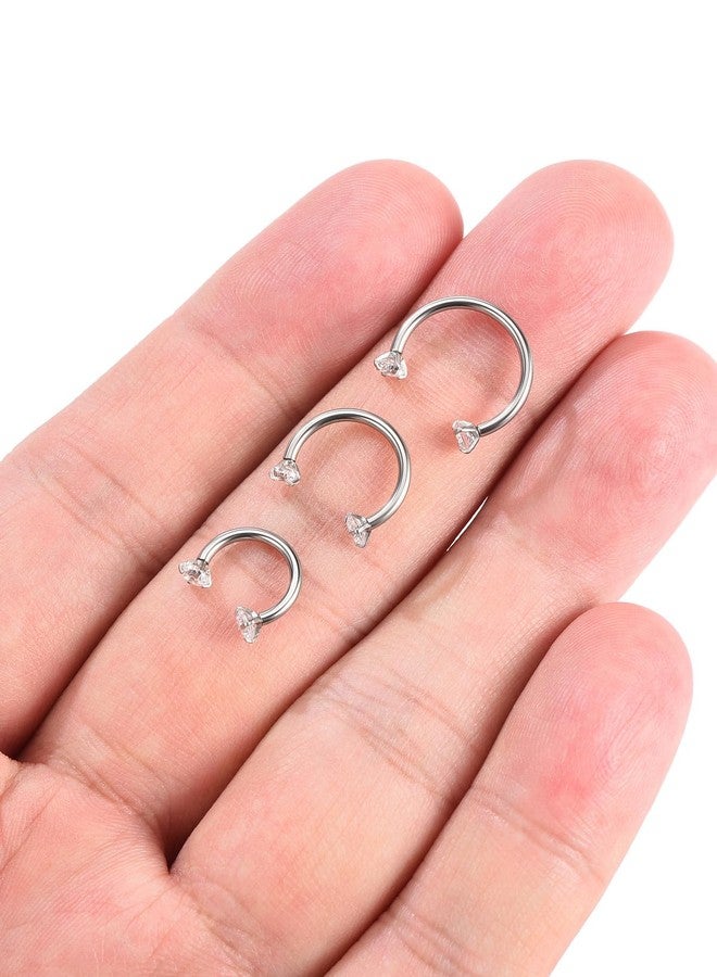 PiercingJ 2-6pcs 16G Clear Cubic Zirconia Stainless Steel Horseshoe Hoop Multi-functional Captive Ring for Nose Daith Lip Eyebrow Nipple Ear Cartilage Helix Septum - Image 5