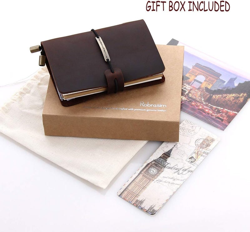 Robrasim Refillable Handmade Travelers Notebook Leather Travel Journal Notebook for Men  Women Perfect for Writing Gifts Travelers Small Size 52 x 4 Inches  Coffee - Image 3