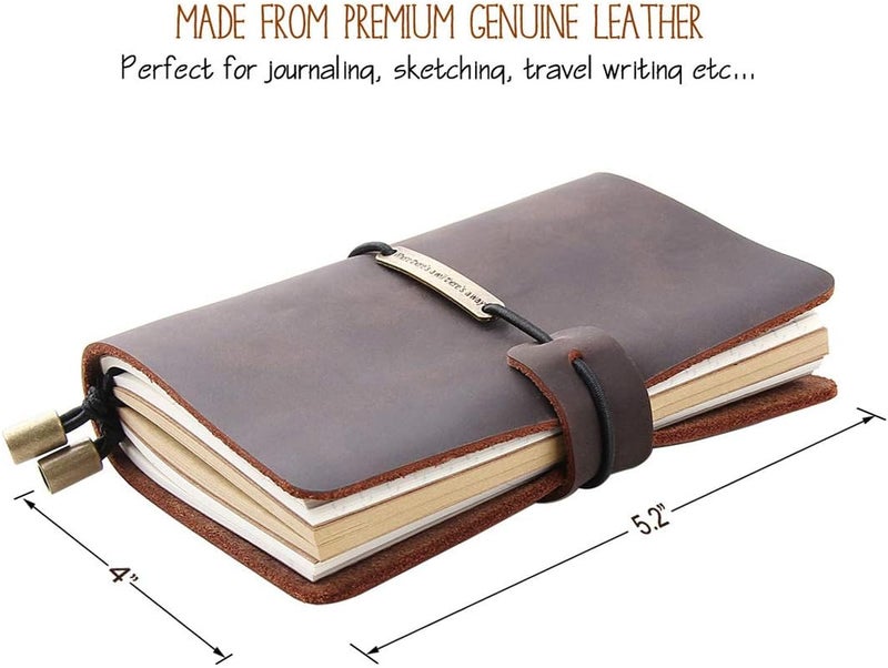 Robrasim Refillable Handmade Travelers Notebook Leather Travel Journal Notebook for Men  Women Perfect for Writing Gifts Travelers Small Size 52 x 4 Inches  Coffee - Image 2