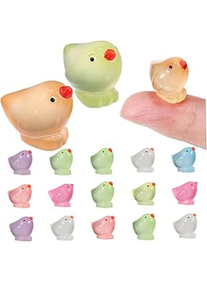 18 Pcs Glow In The Dark Yellow Chick Mini Figures Realistic Keychain - Image 1