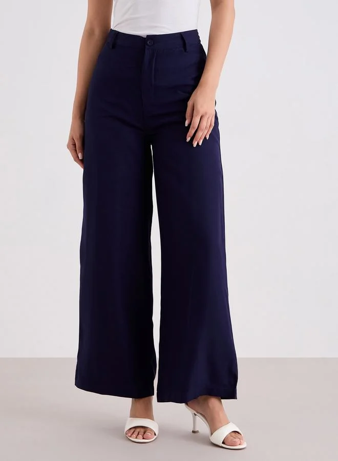 Styli Styli Solid Wide Leg Pants with Belt Loops