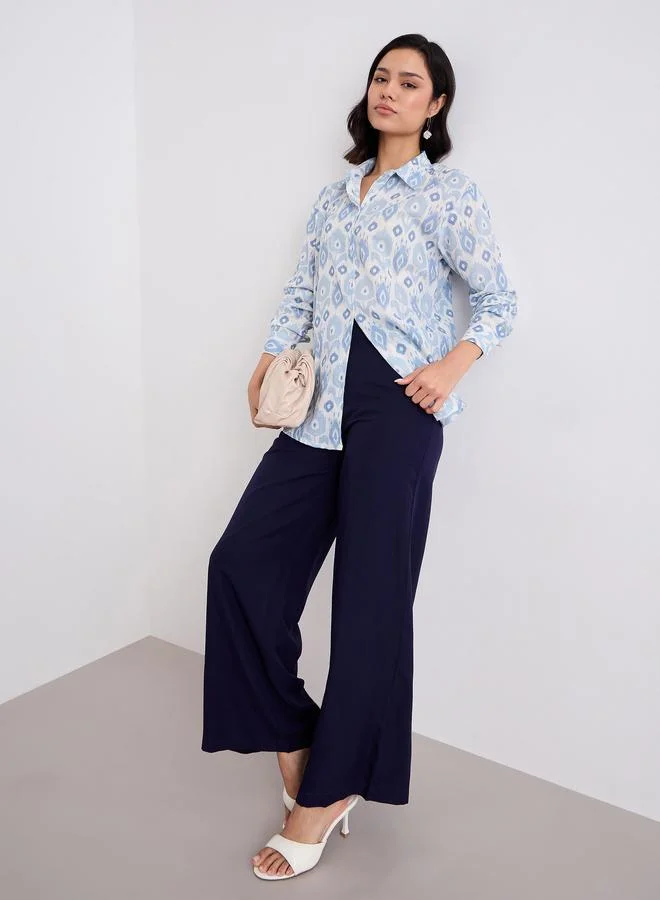 Styli Styli Solid Wide Leg Pants with Belt Loops