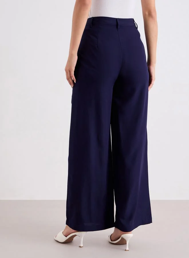 Styli Solid Wide Leg Pants with Belt Loops