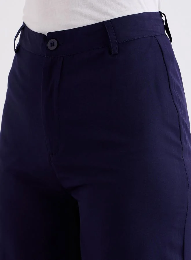 Styli Solid Wide Leg Pants with Belt Loops