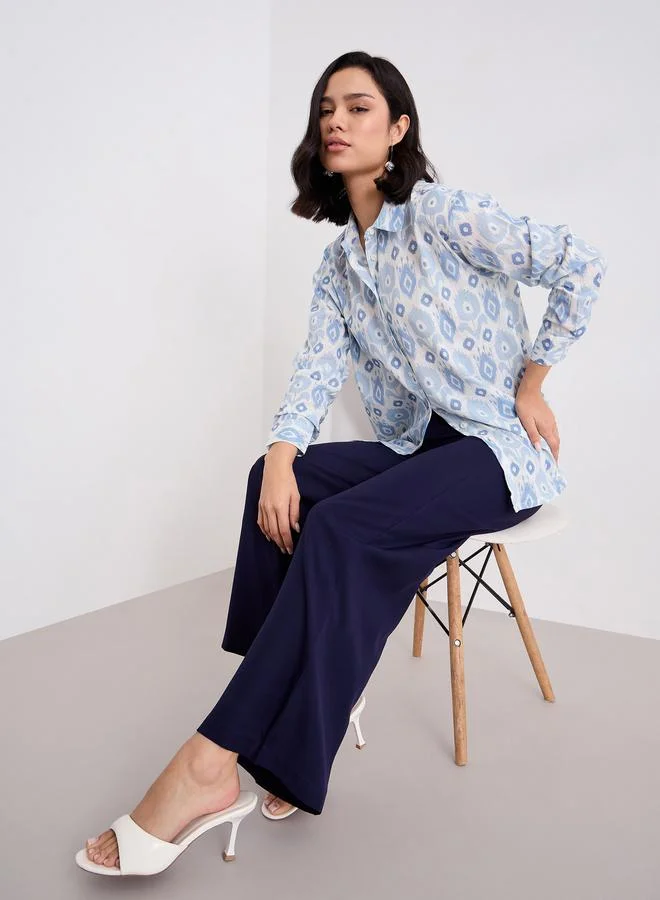 Styli Solid Wide Leg Pants with Belt Loops