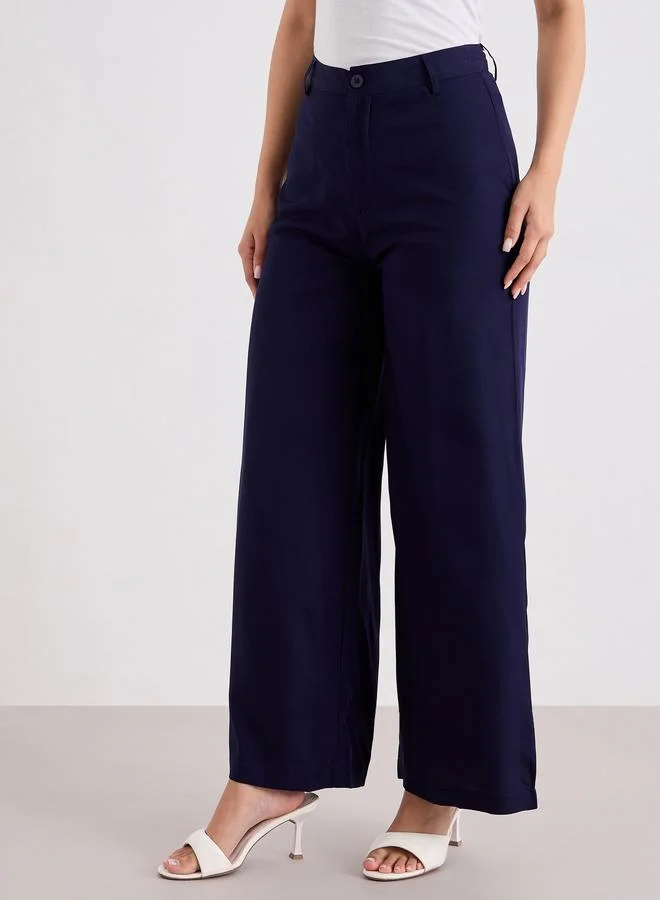 Styli Solid Wide Leg Pants with Belt Loops