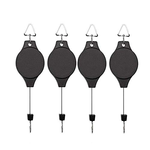 Lythor 4 Pack Plant Hook Pulley, Retractable Plant Hanger Easy Reach Hanging Flower Basket for Garden Baskets Pots and Birds Feeder Hang High up and Pull Down to Water Or Feed - Image 1