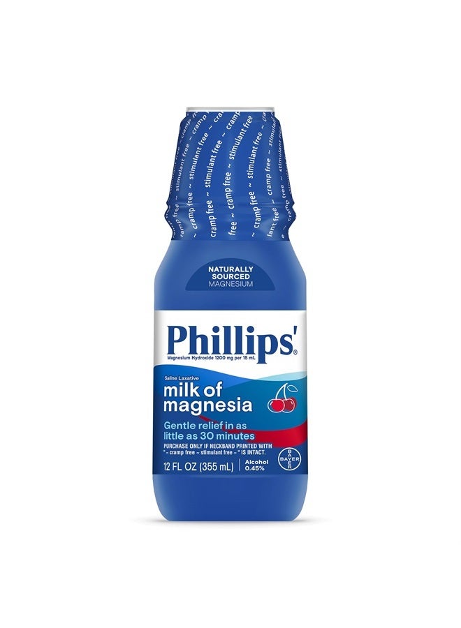 Phillips' ملين سائل من حليب المغنيسيا، بنكهة الكرز البري، 12 أونصة، منشط ومزيل للتشنجات للإمساك العرضي، العلامة التجارية رقم 1 لحليب المغنيسيا - Image 1