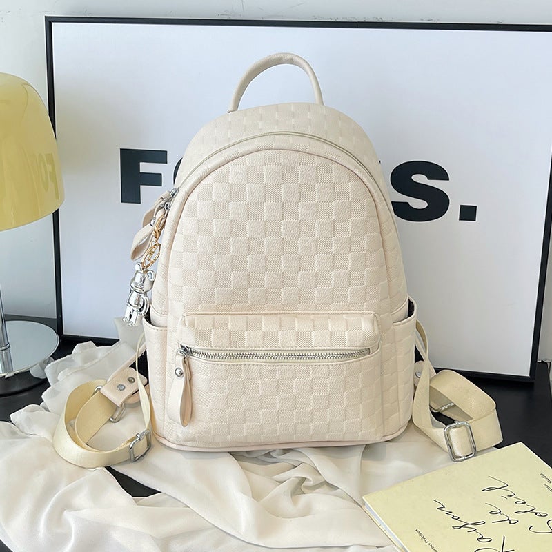 Backpack Womens Summer New Simple All-match Large Capacity Textured College Student Schoolbag Temperament Backpack No Pendant White 