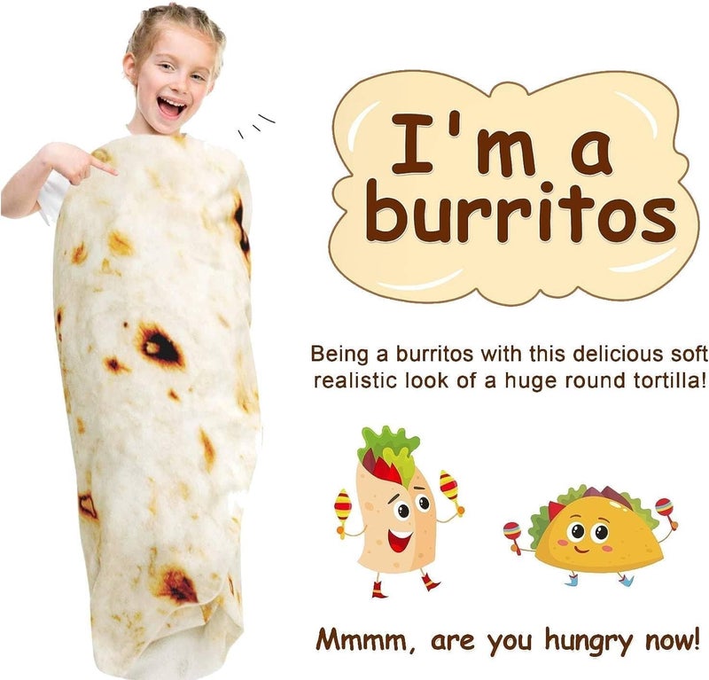 Acteb Burrito Tortilla Blanket White Elephant Gifts for Kids Stuff Useful Adults Teenagers Throw Blankets Wrap Boy Girl Party Novelty Gag Pets Soft Fleece 61in - Image 5