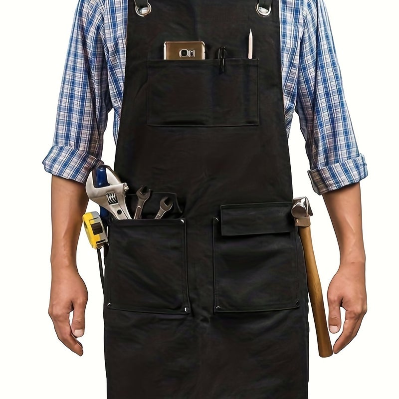 Men's Durable Adjustable Woodworking Apron - Sleeveless with Multiple Tool Pockets for Carpenters, Blacksmiths, Woodworkers (M-XXL)