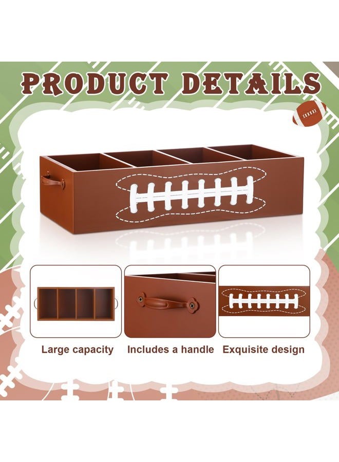 Suclain Football Utensil Caddy 4 Pockets Wooden Utensils Tailgate Caddies Divided Organizer Brown Cutlery Cup Napkin Holder with Handles for Football Party Supplies Game Day Decor 13" x 5.5" x 3" - Image 3