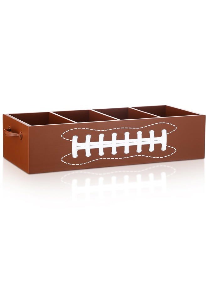 Suclain Football Utensil Caddy 4 Pockets Wooden Utensils Tailgate Caddies Divided Organizer Brown Cutlery Cup Napkin Holder with Handles for Football Party Supplies Game Day Decor 13" x 5.5" x 3" - Image 1